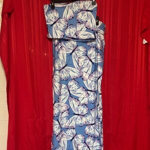 Blue Butterfly Print Dress